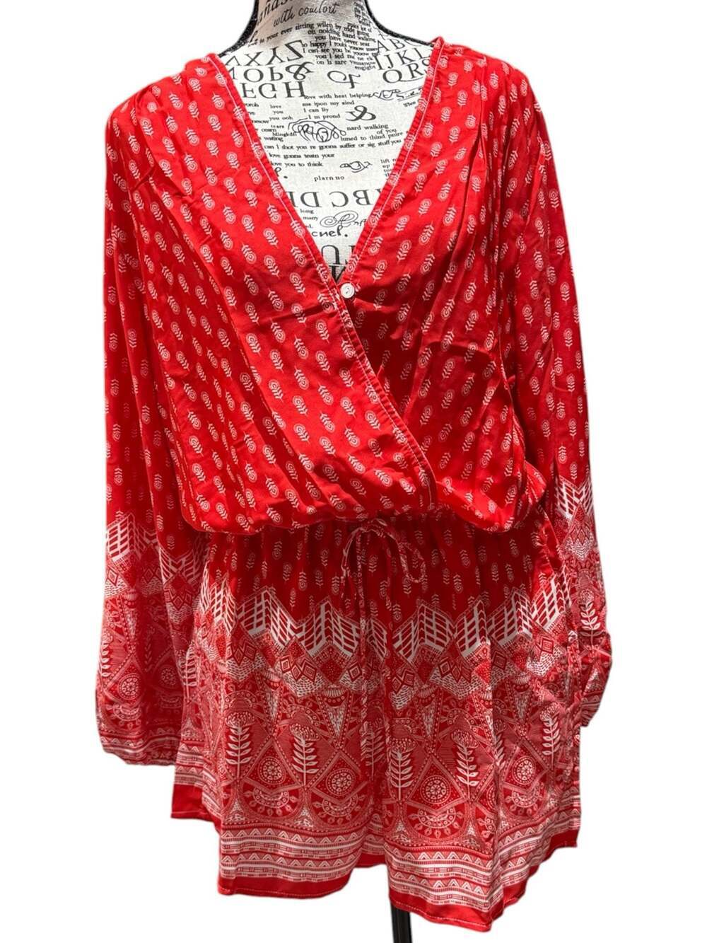 Fraiche by J Mika Red Boho Romper β Size Large β NWT